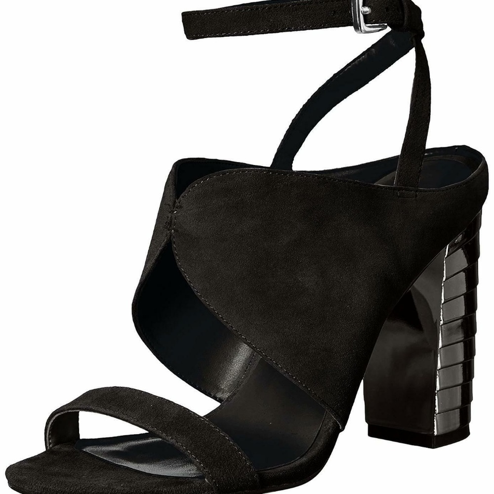 Nine West Octavia Art Deco Heel Black Suede Sandal